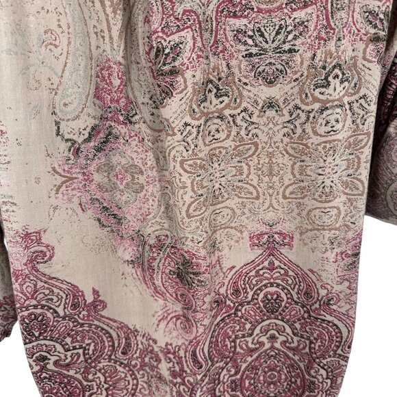 Boho Gray Purple Paisley Print Top Roll-Tab Sleeves Women’s L - Picture 6 of 8